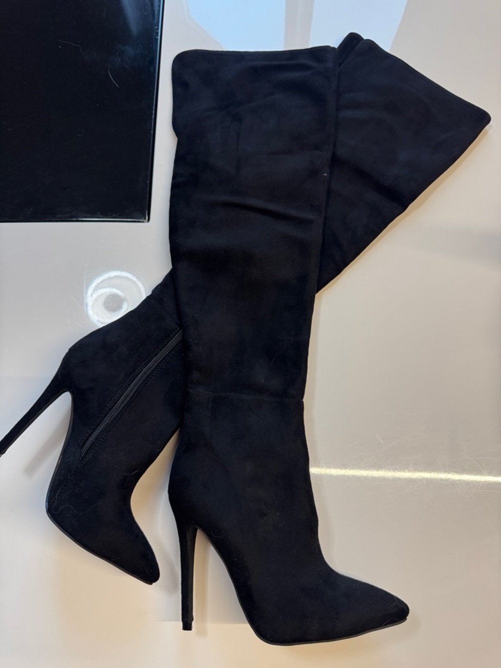 Public Desire Black Over-the-Knee Stiletto Boots - Women